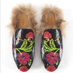 100% auth GUCCI brocade floral princetown loafers